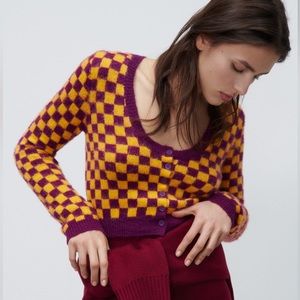 Zara Checked Wool-blend Sweater